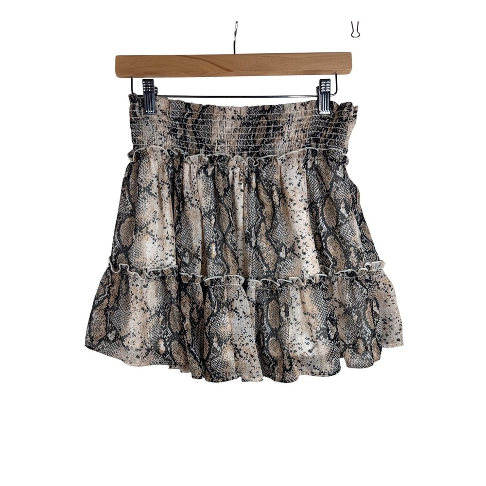 Altar'd State Snakeprint Smocked Ruffle Mini Skirt size Large Black/Cream